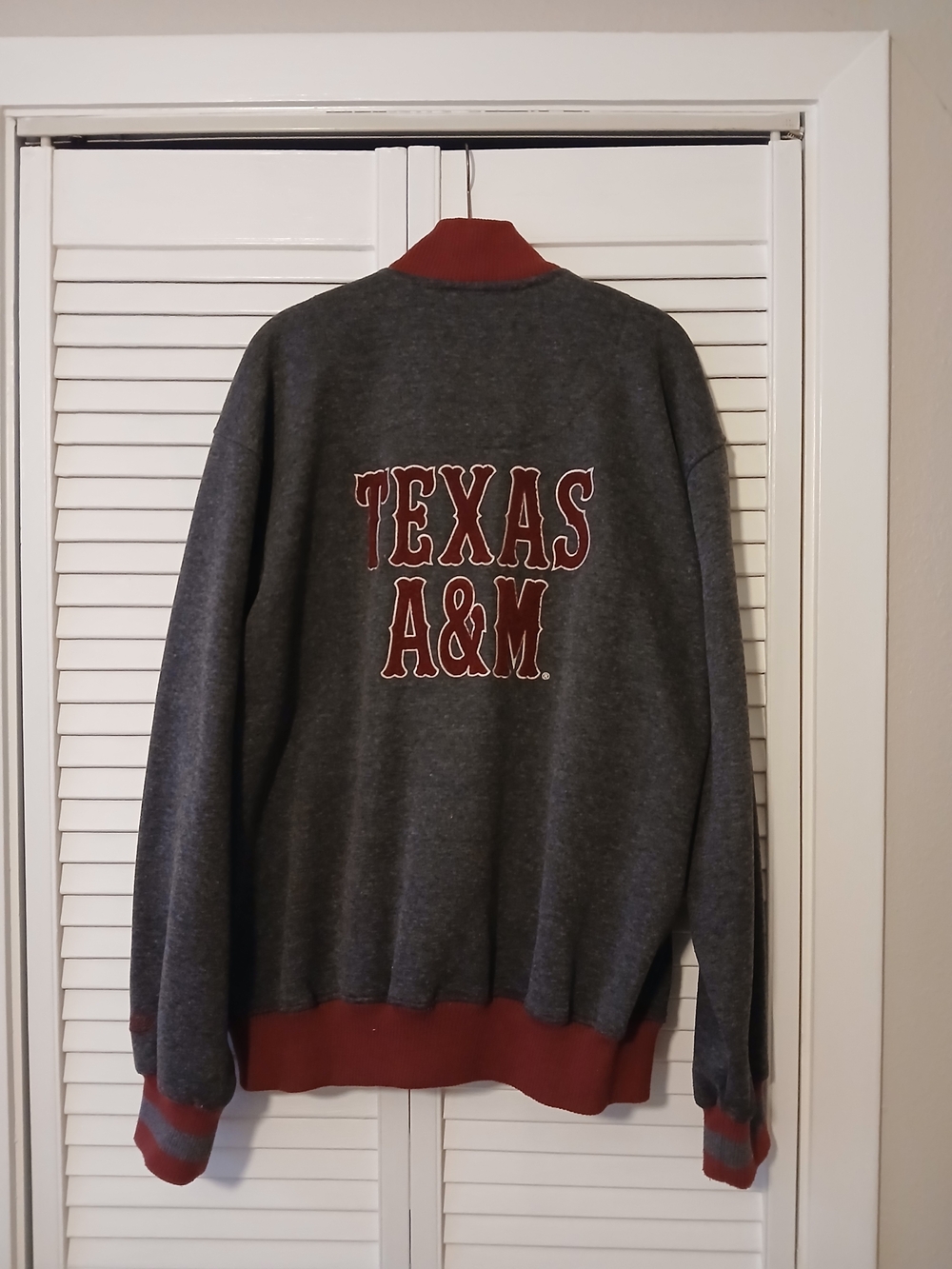 Texas A&M Varsity Bomber Jacket Men's Gray & Maroon - Picture 2 of 3